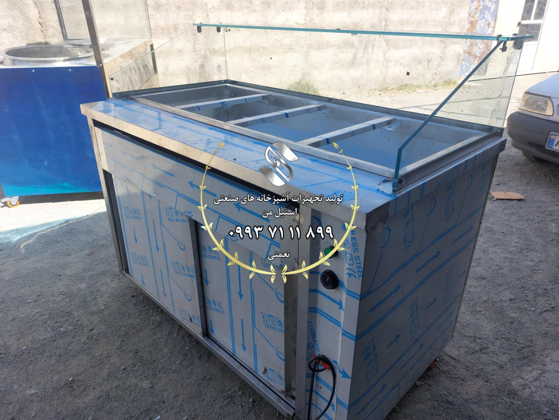 کانترگرم 190 سانتی دو جداره با رف و پیشخوان شیشه ای
