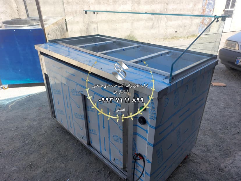 کانترگرم 190 سانتی دو جداره با رف و پیشخوان شیشه ای